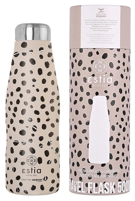 Μπουκάλι Θερμός Travel Flask Save The Aegean Leopard Taupe 500ml - Estia