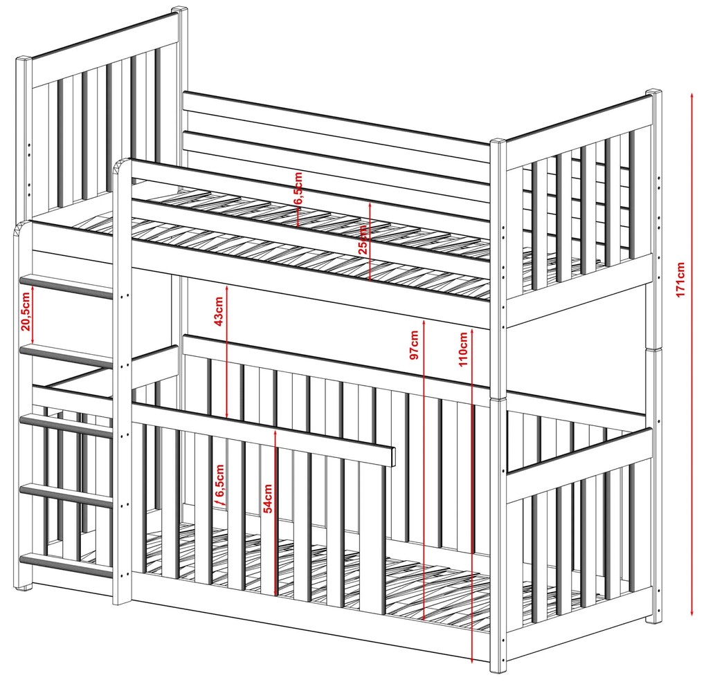 Κουκέτα  Montessori Kris με Κάγκελα 54cm από μασίφ ξύλο Graphite 90×200cm (Δώρο 10% Έκπτωση στα Στρώματα)