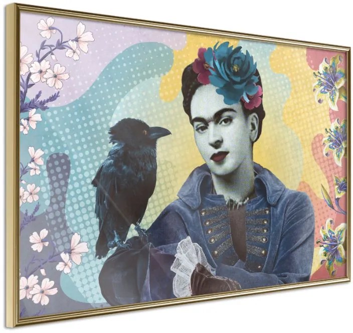 Αφίσα - Frida with a Raven - 45x30 - Χρυσό - Χωρίς πασπαρτού