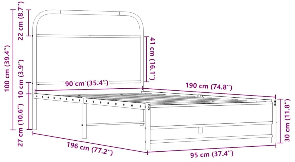 Πλαίσιο Κρεβατιού Χωρ. Στρώμα Sonoma Δρυς 90x190 εκ Επεξ. Ξύλο - Καφέ