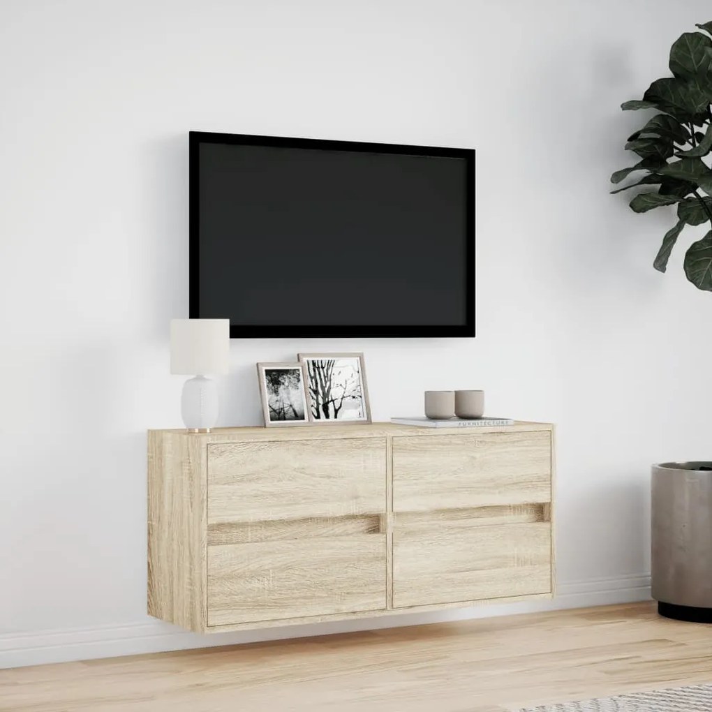 vidaXL Έπιπλο Τοίχου Τηλεόρασης με LED Sonoma Δρυς 100x31x45 εκ.