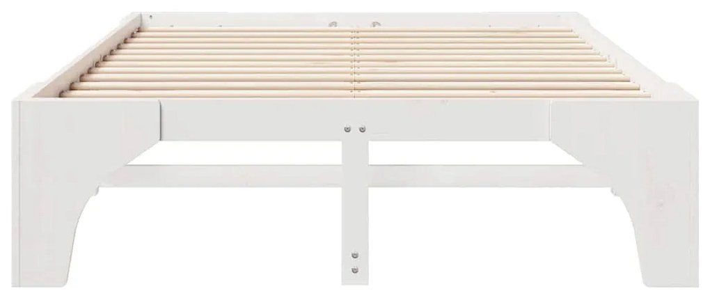 vidaXL Κρεβάτι δαπέδου Λευκό 150 x 200 cm Μασίφ ξύλο πεύκου