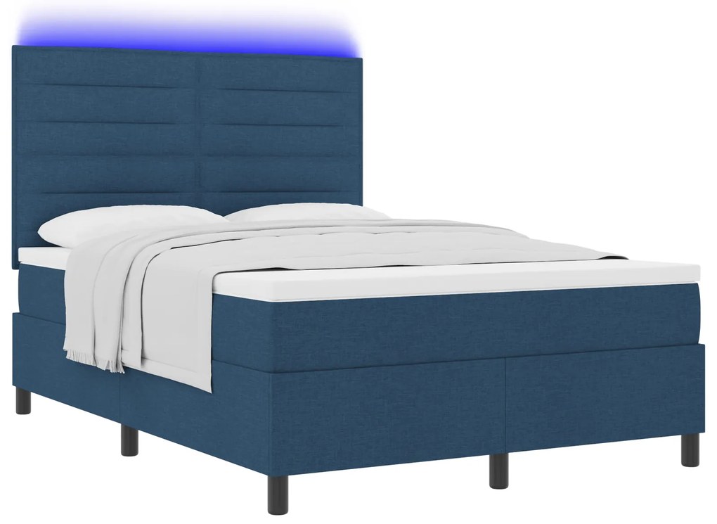 vidaXL Κρεβάτι με Ελατήριο και Στρώμα & LED Μπλε 140x200 εκ. Ύφασμα