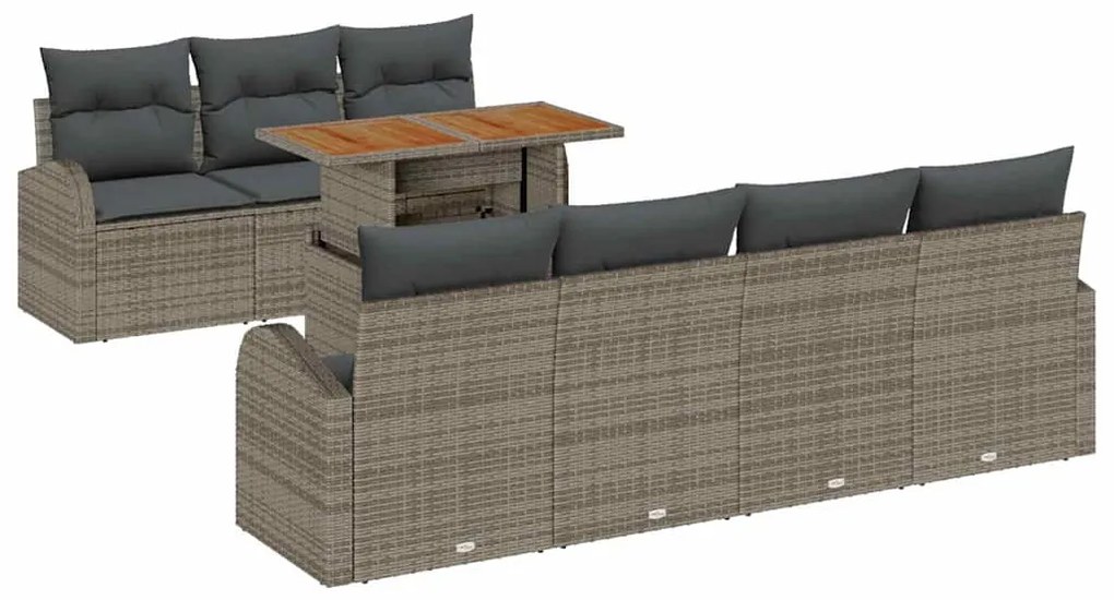 vidaXL Σετ Καναπέ Κήπου με αποθήκευση 8 pcs Γκρι Πολυ ράταν
