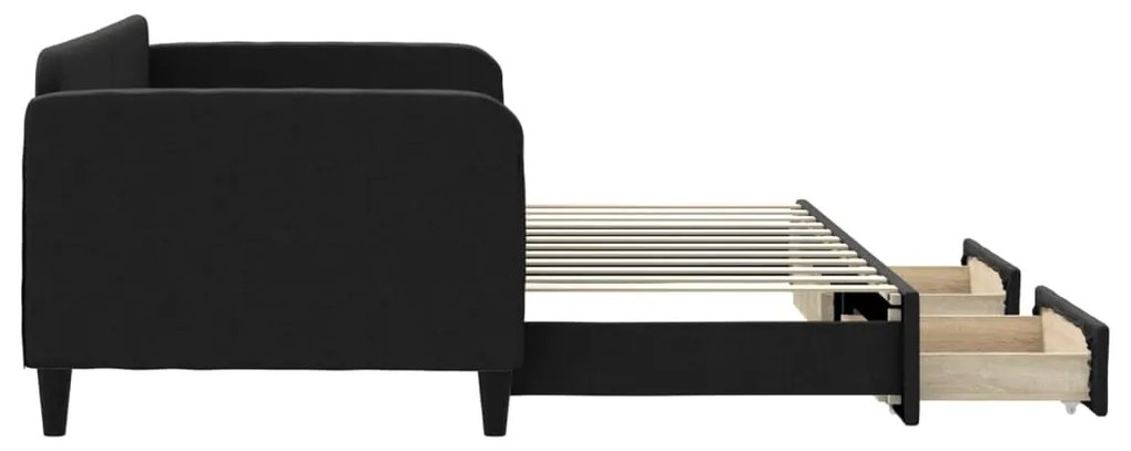 vidaXL Καναπές Κρεβάτι Συρόμενος Μαύρος 90x200 εκ. Ύφασμα &amp; Συρτάρια