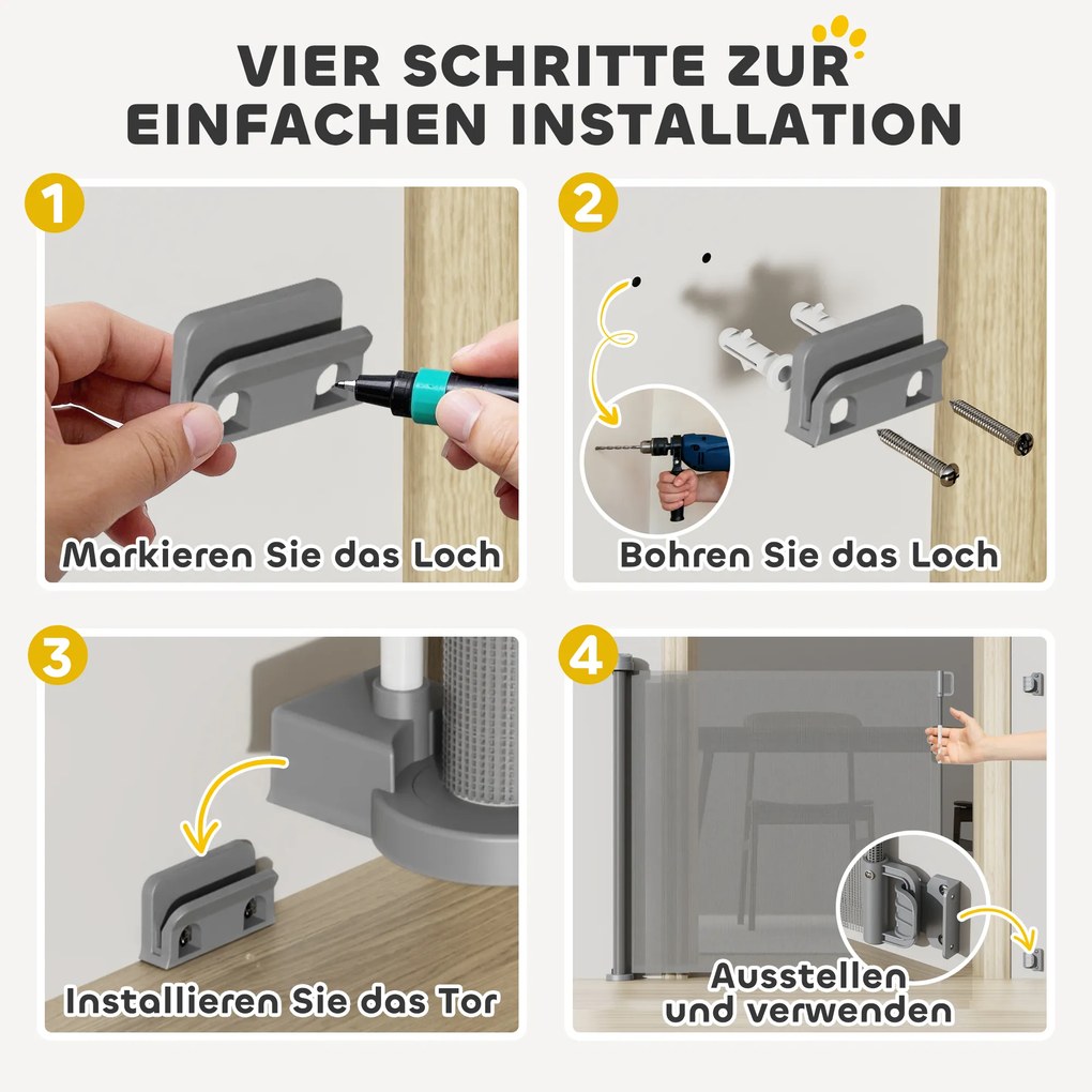 PawHut Πτυσσόμενη Πύλη Ασφαλείας για Σκάλες Επεκτεινόμενη 0-136cm Ύψος 87 cm Πύλη Πόρτας για Κατοικίδια 142 x 10 x 87 cm Γκρι