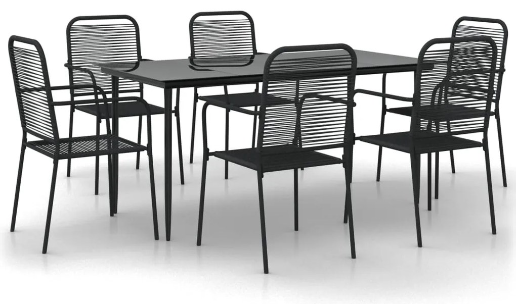 vidaXL Σετ Τραπεζαρίας Κήπου 7 Τεμαχίων Μαύρο Βαμβακερό Σχοινί/Ατσάλι