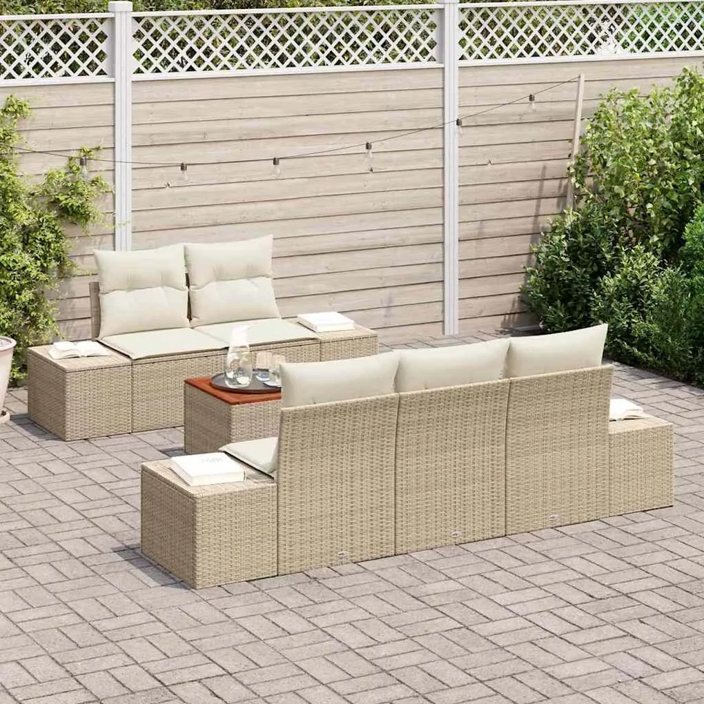 vidaXL Σετ Καναπέ Κήπου με μαξιλάρι 6 pcs Μπεζ Πολυ ράταν