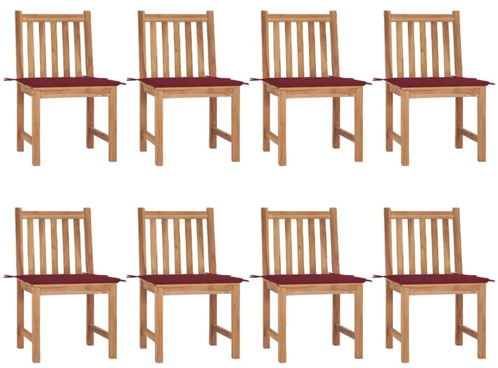 Καρέκλες Κήπου 8 Τεμαχίων από Μασίφ Ξύλο Teak με Μαξιλάρια