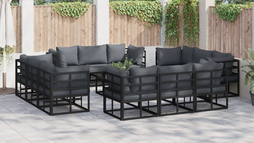 vidaXL Σετ Καναπέ Κήπου 12 pcs Μαύρο 213 x 71.5 x 71 εκ. Αλουμίνιο
