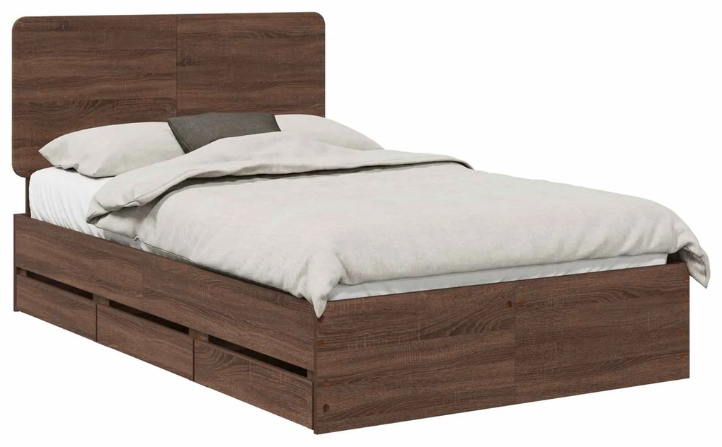 vidaXL Σκελετός Κρεβατιού Καφέ δρυς 135 x 190 cm Μηχανήματος Ξύλο