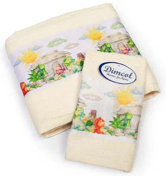 Πετσέτα Σετ 2 τεμ Με Ψηφιακή Εκτύπωση bebe Dinosaurs 312 30X50,70X140 Ecru 100% Cotton