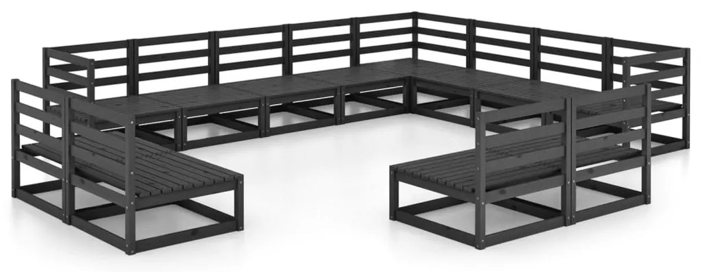 vidaXL Σαλόνι Κήπου Σετ 12 Τεμαχίων Μαύρο από Μασίφ Ξύλο Πεύκου