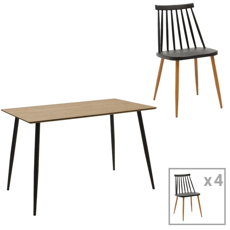 Intrahome Τραπεζαρία Aurora-Cuba Intrahome σετ 5τεμ pp-mdf σε μαύρο-sonoma απόχρωση 120x70x76εκ | SKU: INTRAPA-311112135