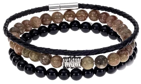 Βραχιόλια Senza Men&#039;s Black Leather &amp; Multicolor Set