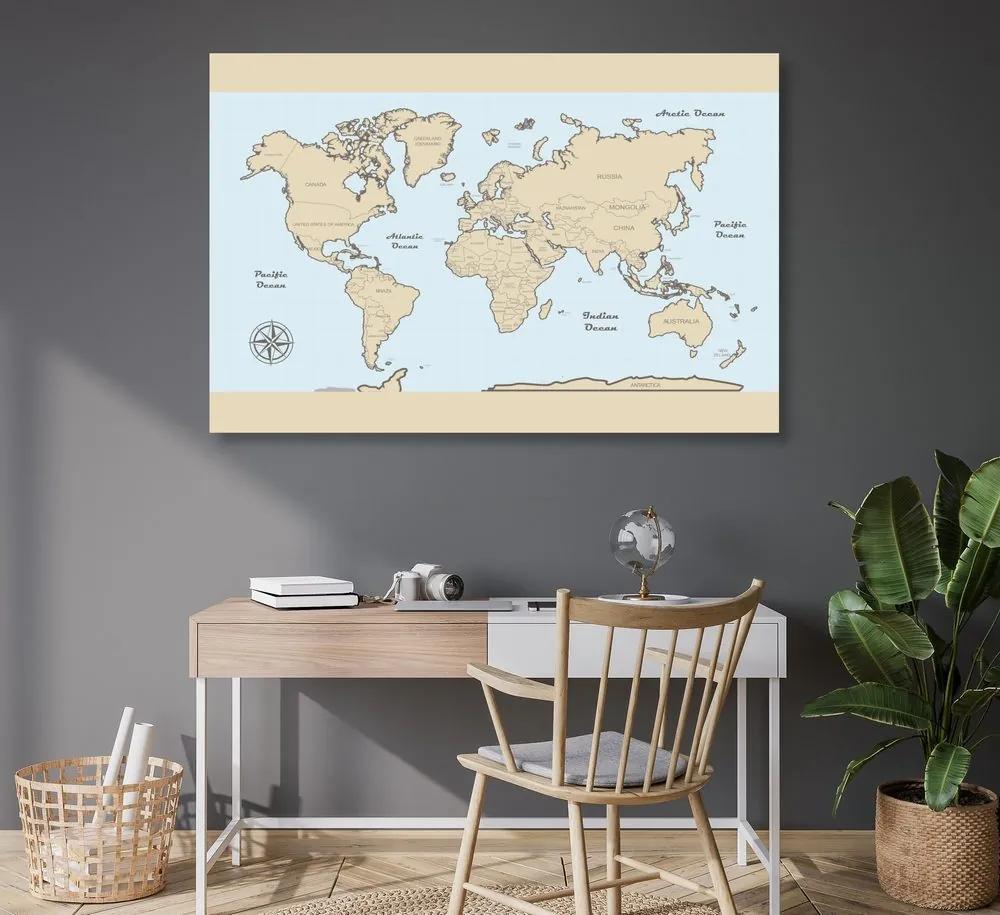 Εικόνα στον παγκόσμιο χάρτη φελλού με μπεζ περίγραμμα - 120x80  color mix