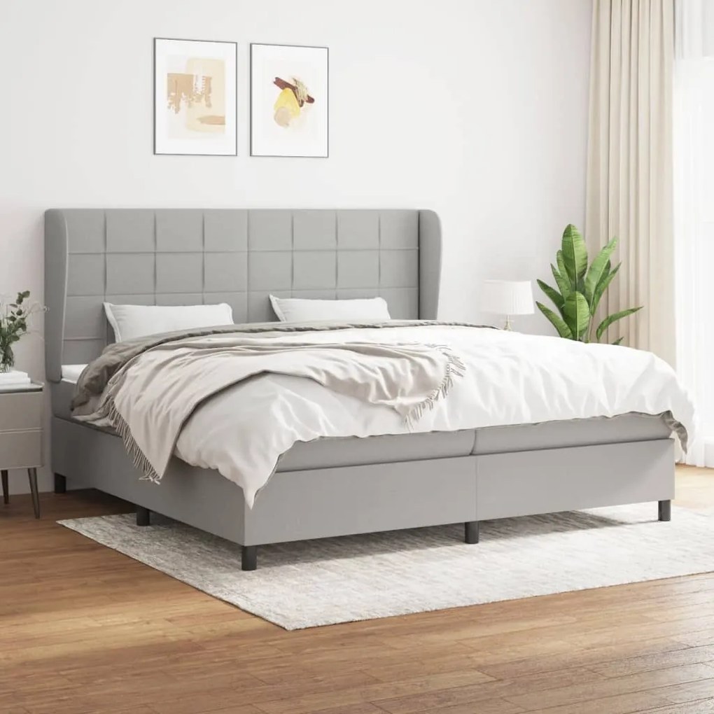 Κρεβάτι Boxspring με Στρώμα Ανοιχτό Γκρι 200x200 εκ. Υφασμάτινο - Γκρι