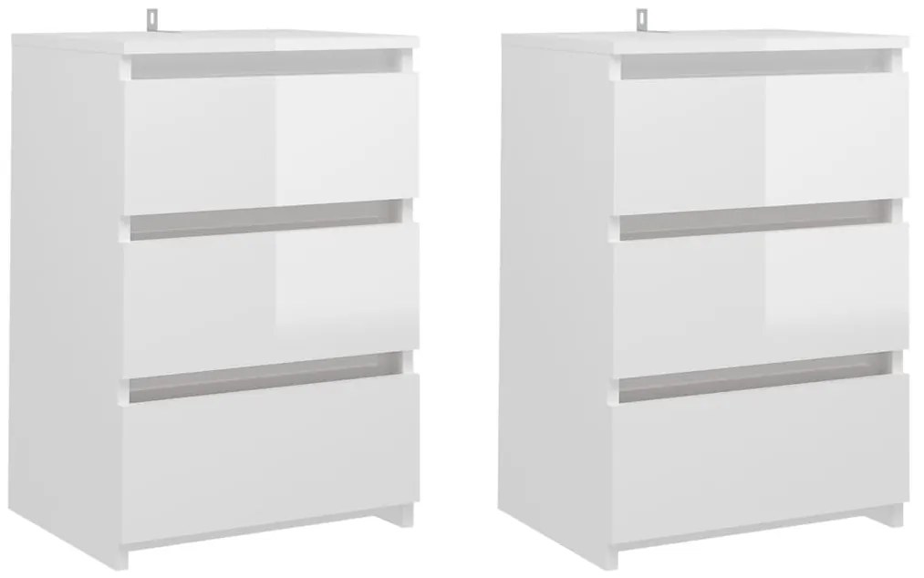 vidaXL Κομοδίνα 2 τεμ. Γυαλιστερό Λευκό 40x35x62,5 εκ. από Επεξ. Ξύλο