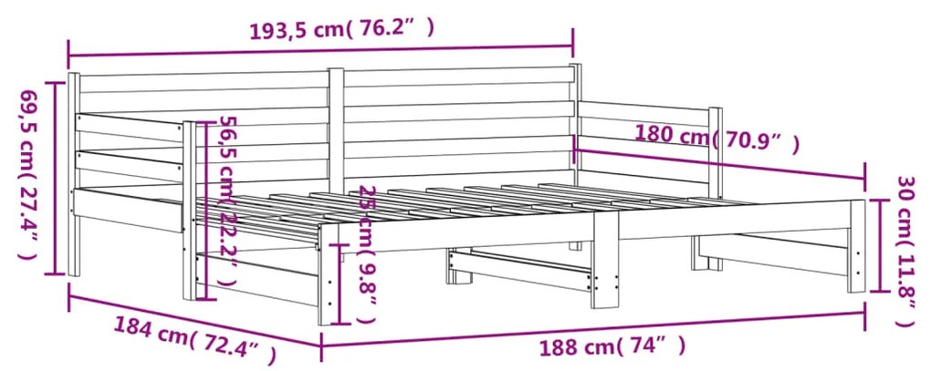 Καναπές Κρεβάτι Συρόμενος Λευκός 90 x 190 εκ. Μασίφ Ξύλο Πεύκου - Λευκό