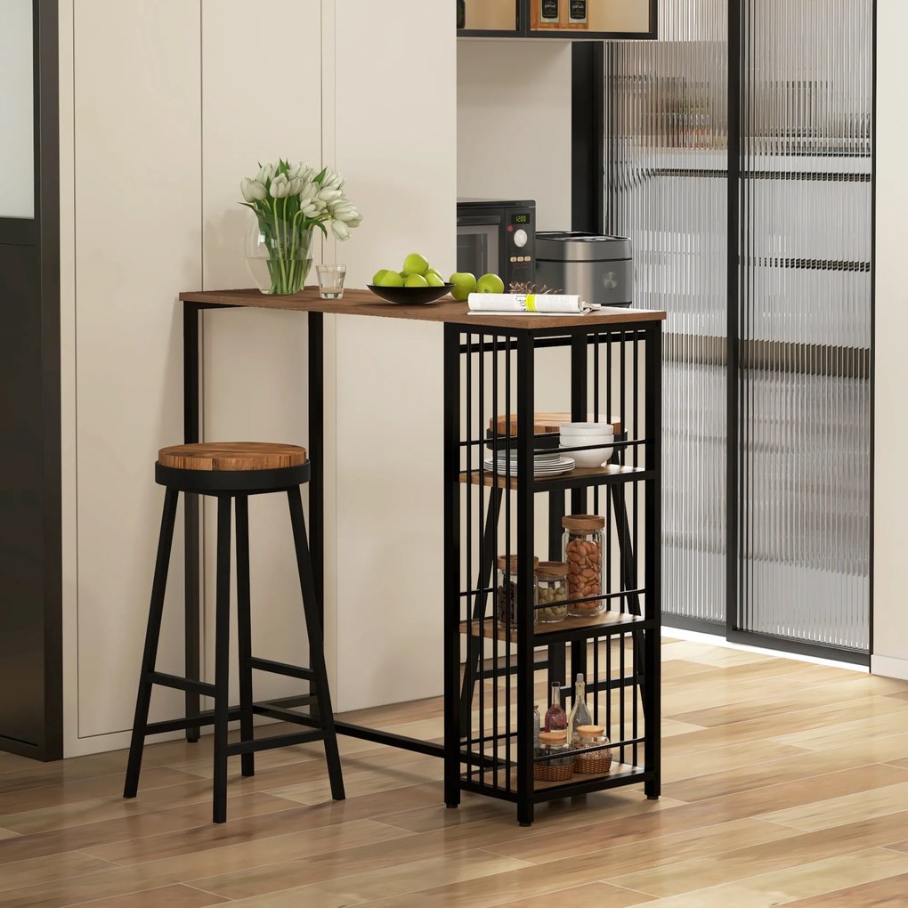 HOMCOM Τραπέζι μπαρ, τραπέζι κουζίνας, βιομηχανικός σχεδιασμός, 3 ράφια, 120 x 40 x 105 cm; Μαύρο + Καφέ