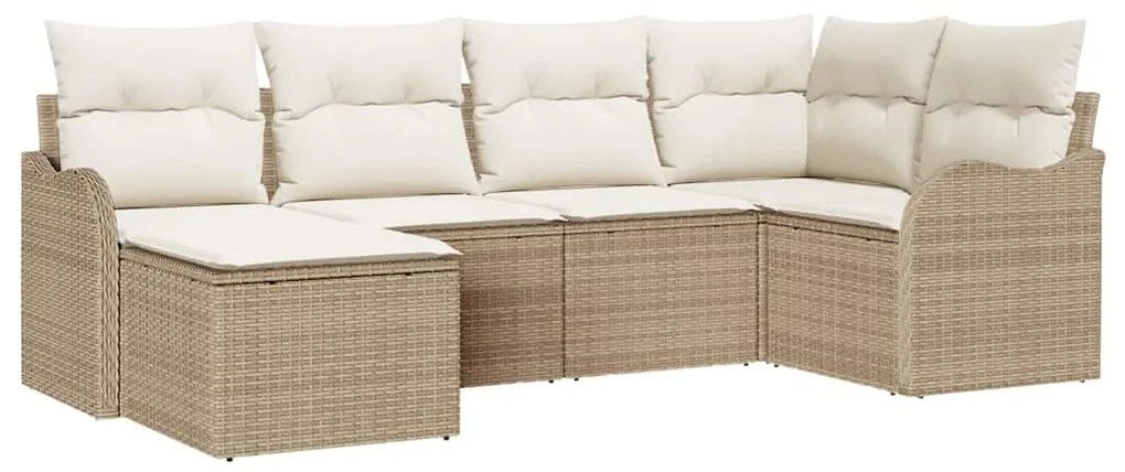 vidaXL Σετ Καναπέ Κήπου με μαξιλάρι 6 pcs Beige, λευκό Πολυ ράταν