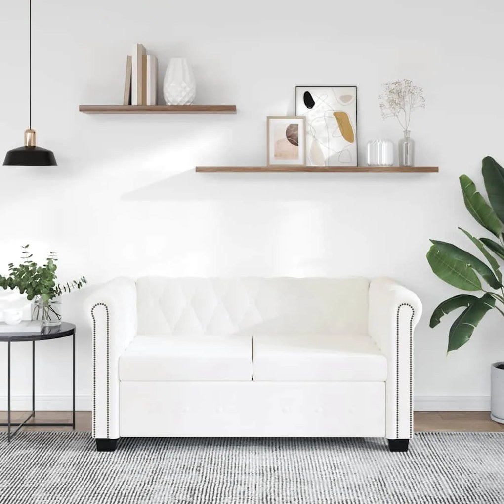 vidaXL Καναπές Διθέσιος Chesterfield Λευκός από Συνθετικό Δέρμα