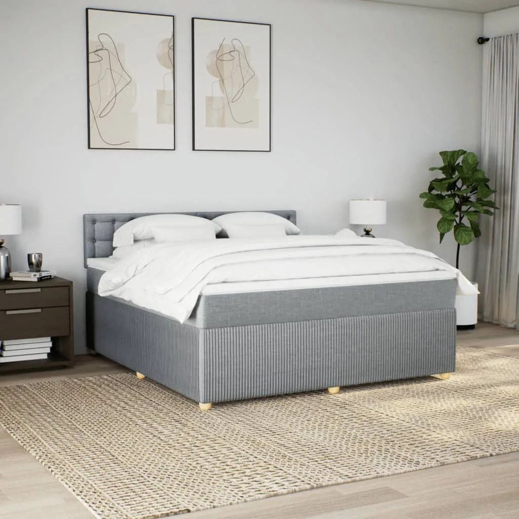 Κρεβάτι Boxspring με Στρώμα Ανοιχτό Γκρι 180x200 εκ. Υφασμάτινο - Γκρι