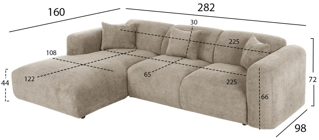 Γωνιακός Καναπές BRICKEN C3275.01L Αριστερή γωνία Μπέζ Ύφασμα 282x160x72Υεκ. 282x160x72 εκ.