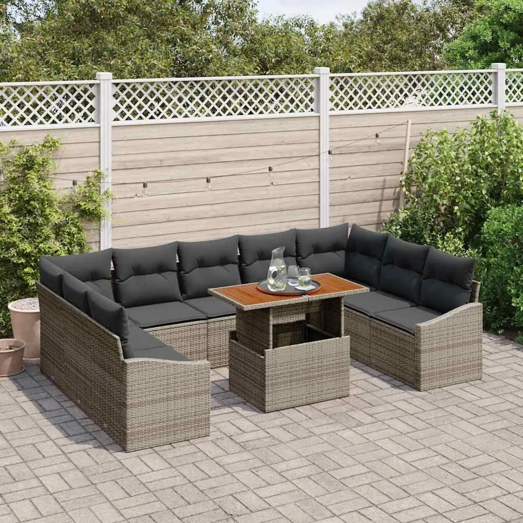 vidaXL Σέτ φαγητού για κήπο 10 pcs Γκρι, Καφέ 100 x 55 x 73 εκ