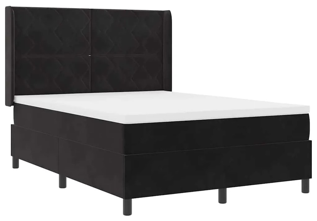 vidaXL Κρεβάτι Box Spring LED με Στρώμα Μαύρο 140 x 200 cm Βελούδο