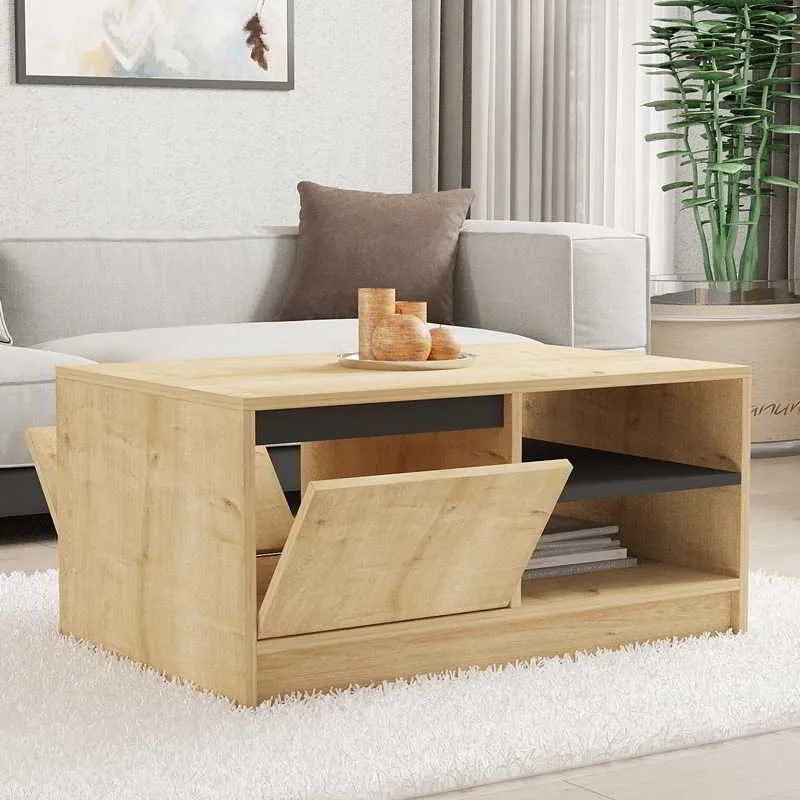 Τραπέζι σαλονιού Narli pakoworld σε oak απόχρωση 90x60x45εκ