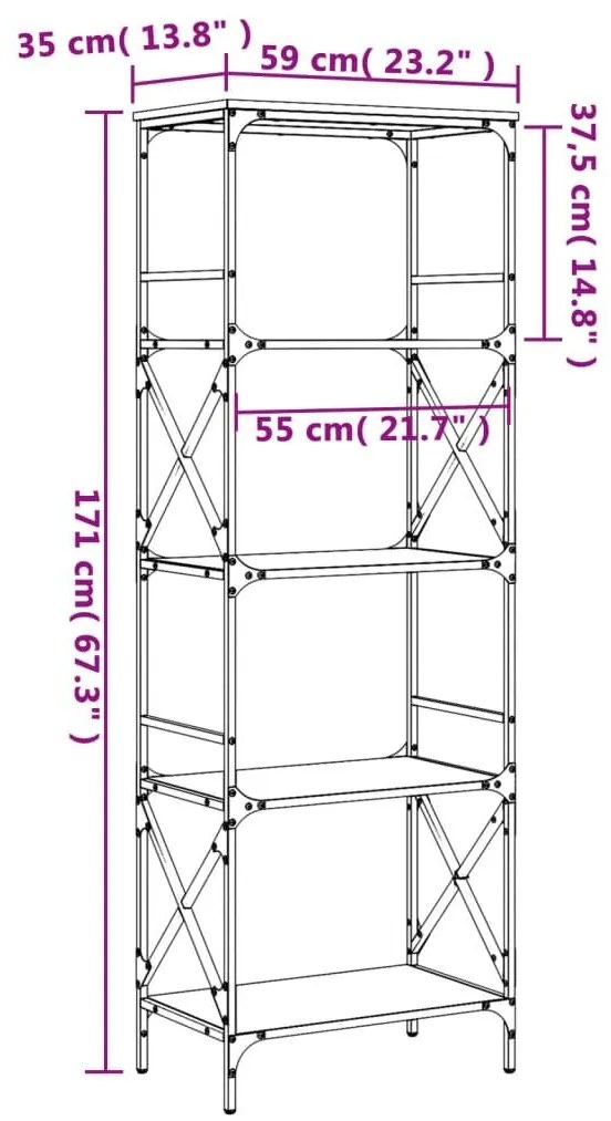 Βιβλιοθήκη 5 Επιπέδων Μαύρη 59 x 35 x 171 εκ. από Επεξεργ. Ξύλο - Μαύρο