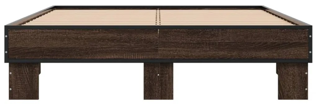 vidaXL Πλαίσιο Κρεβατιού Καφέ Δρυς 135x190 εκ. Επεξ. Ξύλο & Μέταλλο