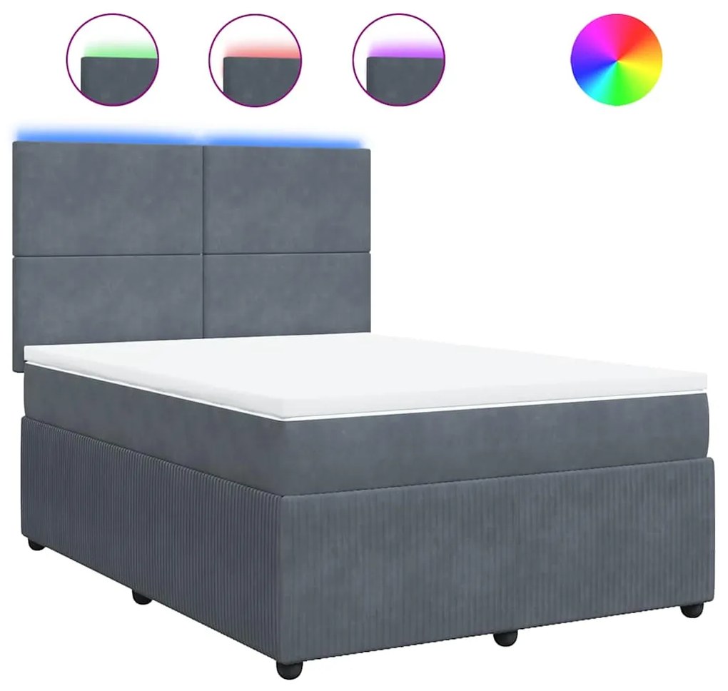 vidaXL Κρεβάτι Boxspring με Στρώμα Σκούρο Γκρι 140x200 εκ. Βελούδινο