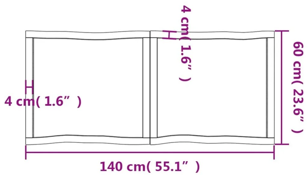 Επιφ Τραπεζιού Αν Καφέ 140x60x(2-6)εκ.Ακατέργ. Μασίφ Ξύλο Δρυός - Καφέ