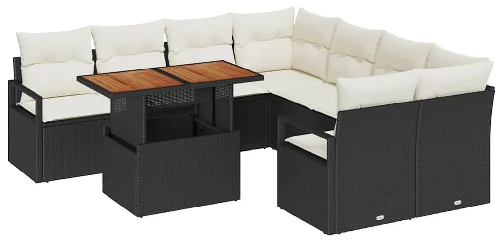vidaXL Σέτ φαγητού για κήπο 9 pcs Μαύρο, Κρέμα 100 x 55 x 73 εκ