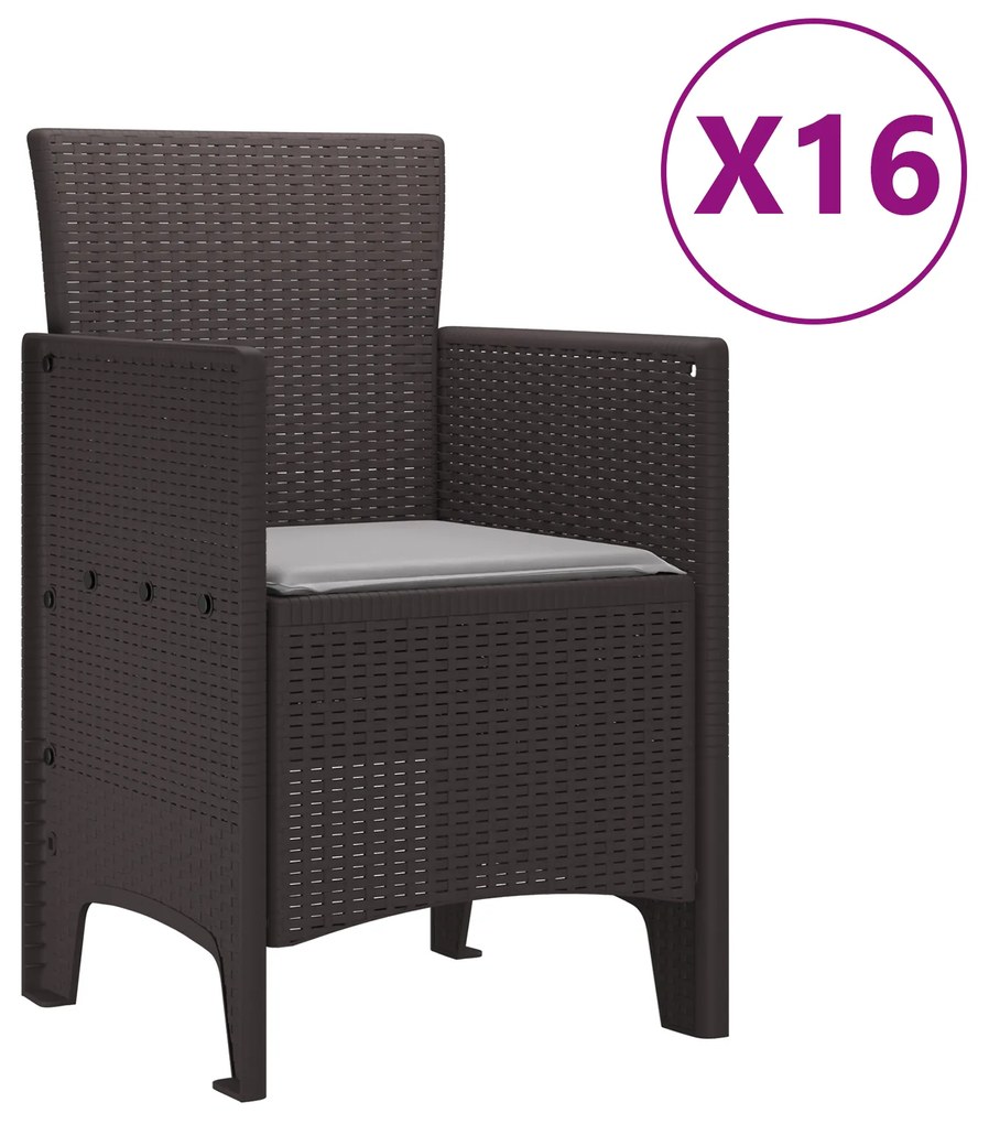vidaXL 17 Τεμάχιο Σετ Γεύματος Κήπου με Μαξιλάρια Καφέ Πολυ Ρατάν