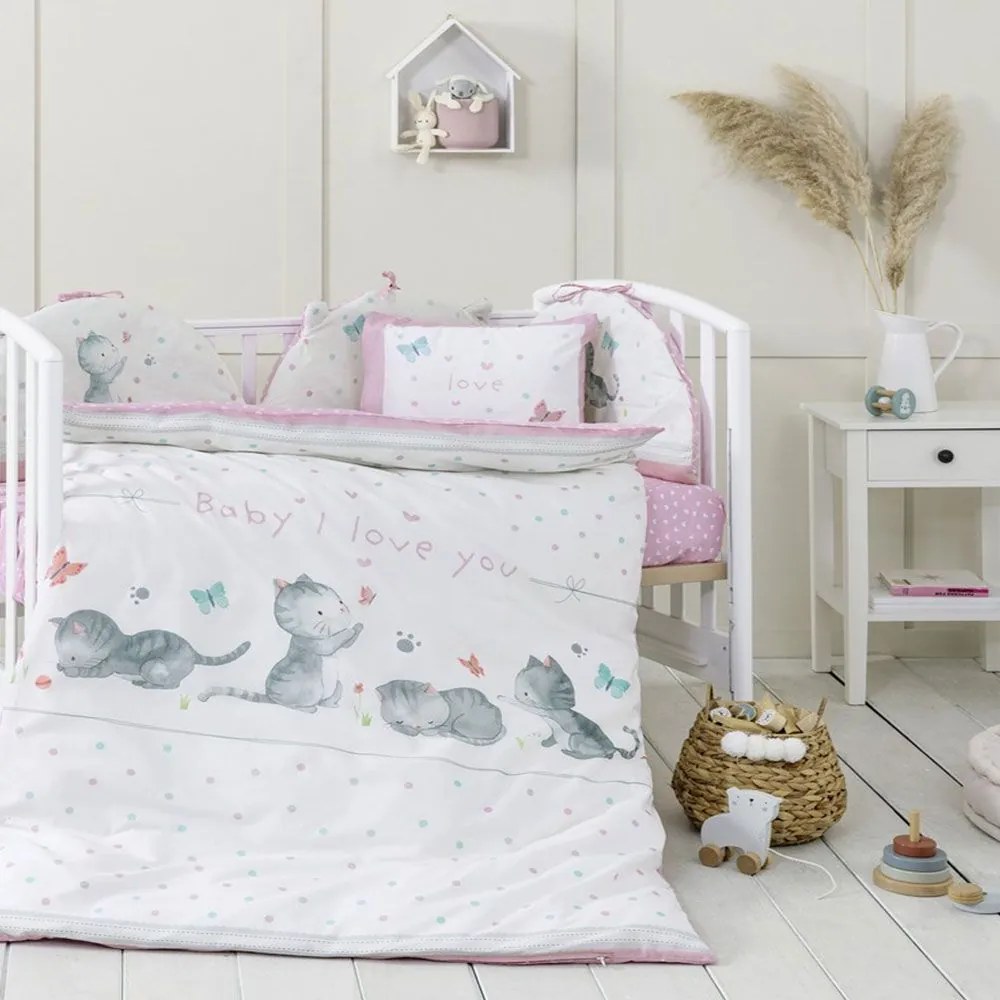 Σεντόνια Βρεφικά Baby Love (Σετ 3τμχ) Pink Nima Κούνιας 120x170cm 100% Βαμβάκι