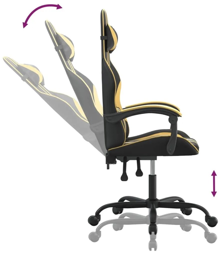 Καρέκλα Gaming Περιστρεφόμενη Μαύρη/Χρυσή από Συνθετικό Δέρμα - Χρυσό