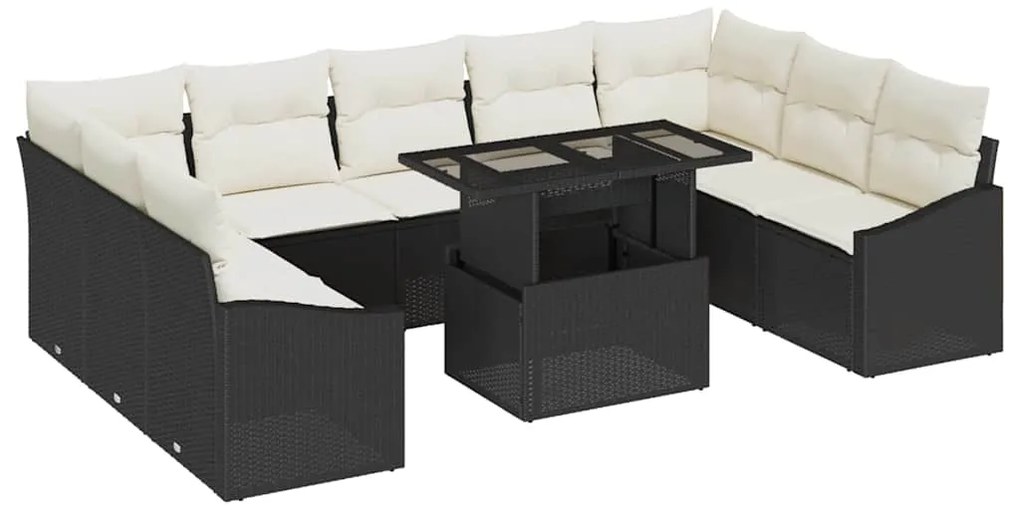 vidaXL Σετ Καναπέ Κήπου 10 pcs Μαύρο και κρεμ 100 x 55 x 73 εκ