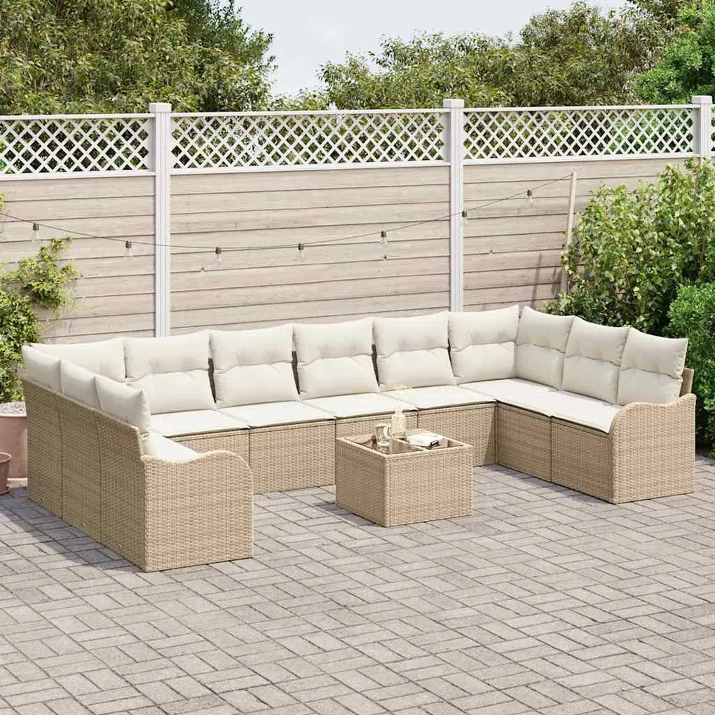 vidaXL Σετ Καναπέ Κήπου με μαξιλάρι 11 pcs Μπεζ Πολυ ράταν