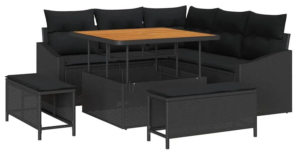 vidaXL Σετ Καναπέ Κήπου με μαξιλάρι 8 pcs Μαύρο Πολυ ράταν