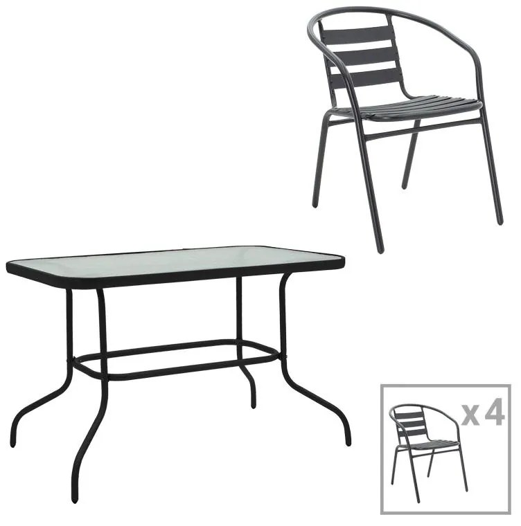 Σετ κήπου - Τραπεζαρία Valor - Tade 5 τεμ. μέταλλο μαύρο - γυαλί 110x60x70 εκ. 110x60x70 εκ.