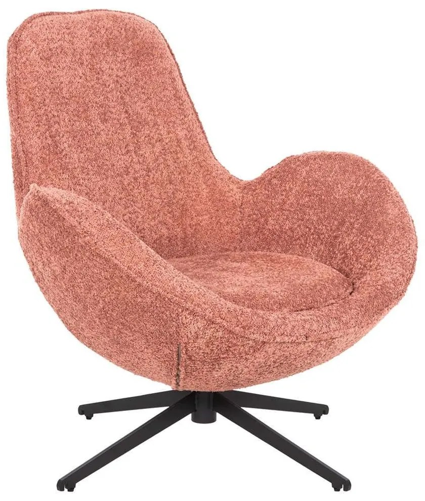 Πολυθρόνα Περιστρεφόμενη Brynn HM9594.02 86x76x87cm Με Μεταλλική Βάση &amp; Μπουκλέ Ύφασμα Pink-Black Metal, Fabric