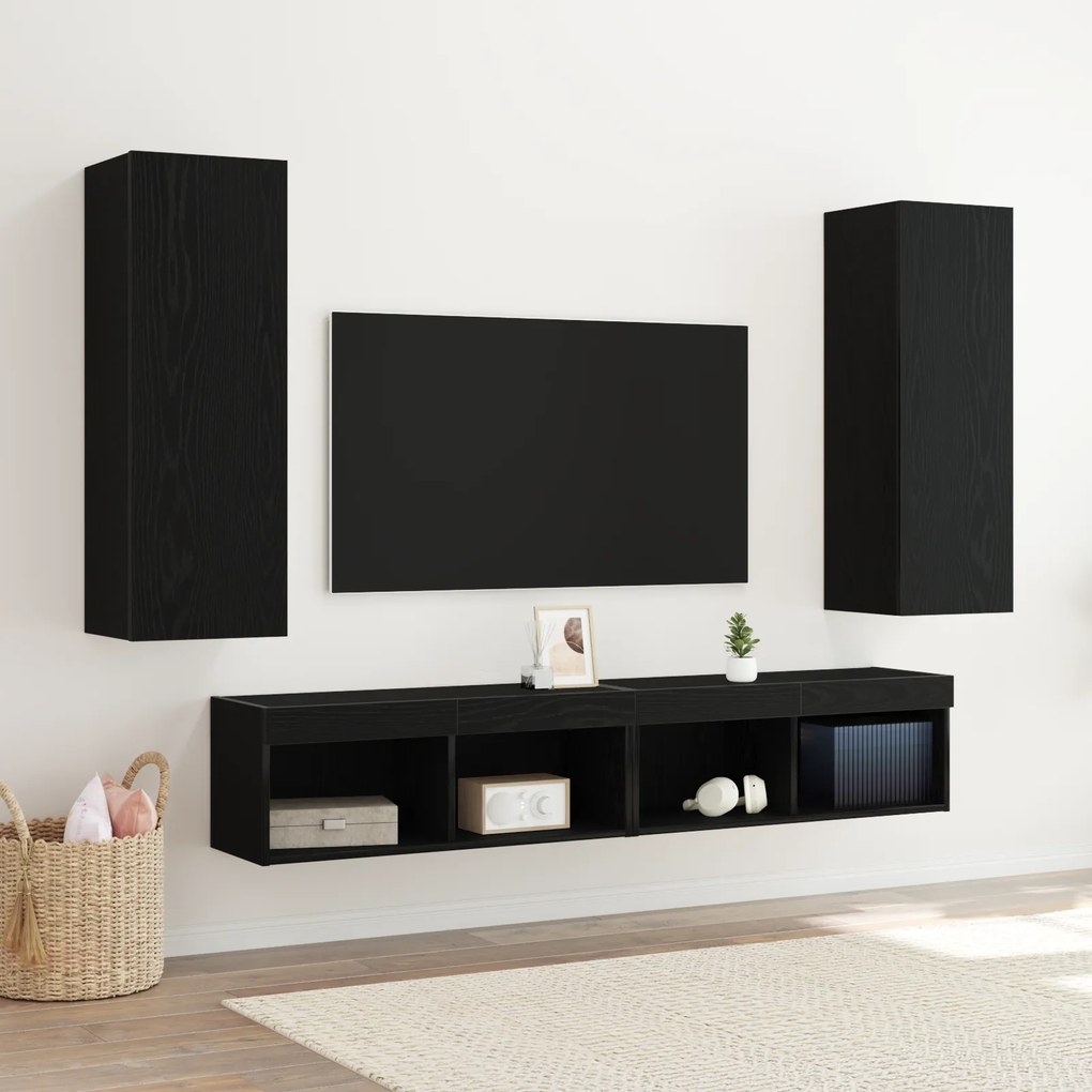 vidaXL Επιτοίχια Ραφιά - 2 τεμάχια, Μαύρη Δρυς, 30.5 x 30 x 90 εκ, Από Επεξεργασμένο Ξύλο