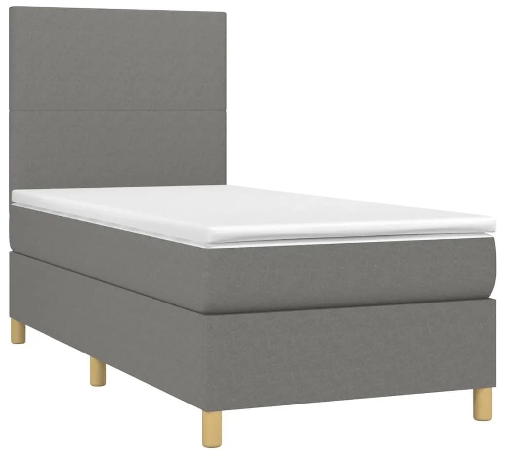 Κρεβάτι Boxspring με Στρώμα &amp; LED Σκ.Γκρι 90x200 εκ. Υφασμάτινο - Γκρι