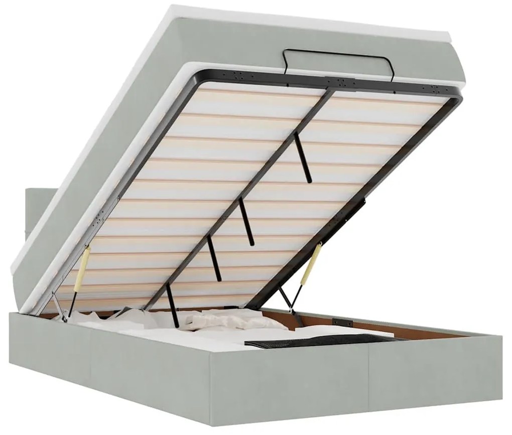 vidaXL Οθωμανικό κρεβάτι με στρώμα&LEDs Ανοιχτό γκρι 120x190cm Βελούδο