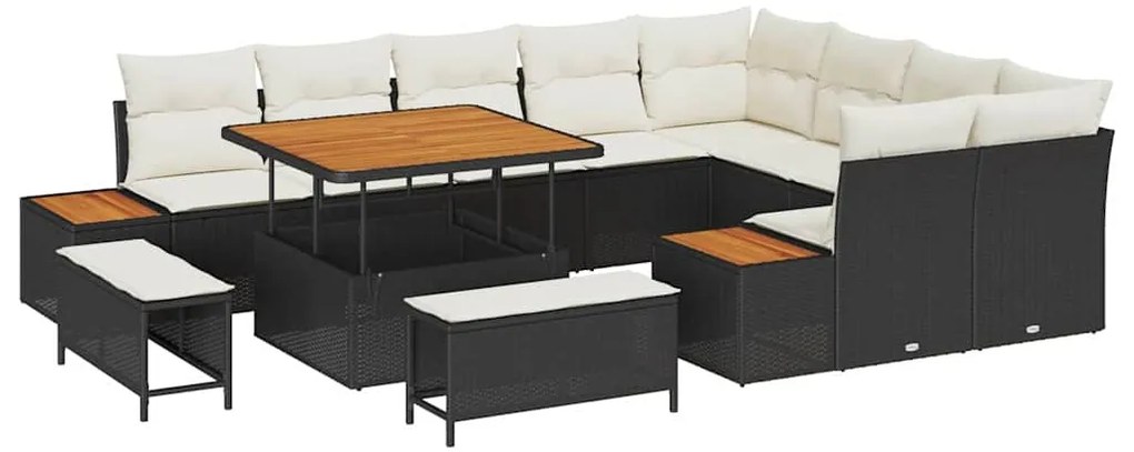 vidaXL Σετ Καναπέ Κήπου με μαξιλάρι 12 pcs Μαύρο Πολυ ράταν