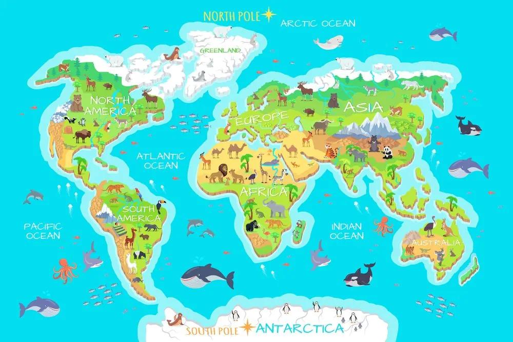 Εικόνα στο φελλό γεωγραφικός χάρτης του κόσμου για παιδιά - 120x80  color mix