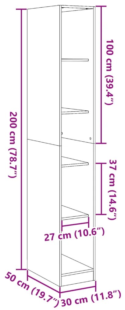 Ντουλάπα Μαύρη 30x50x200 εκ. από Επεξεργασμένο Ξύλο - Μαύρο